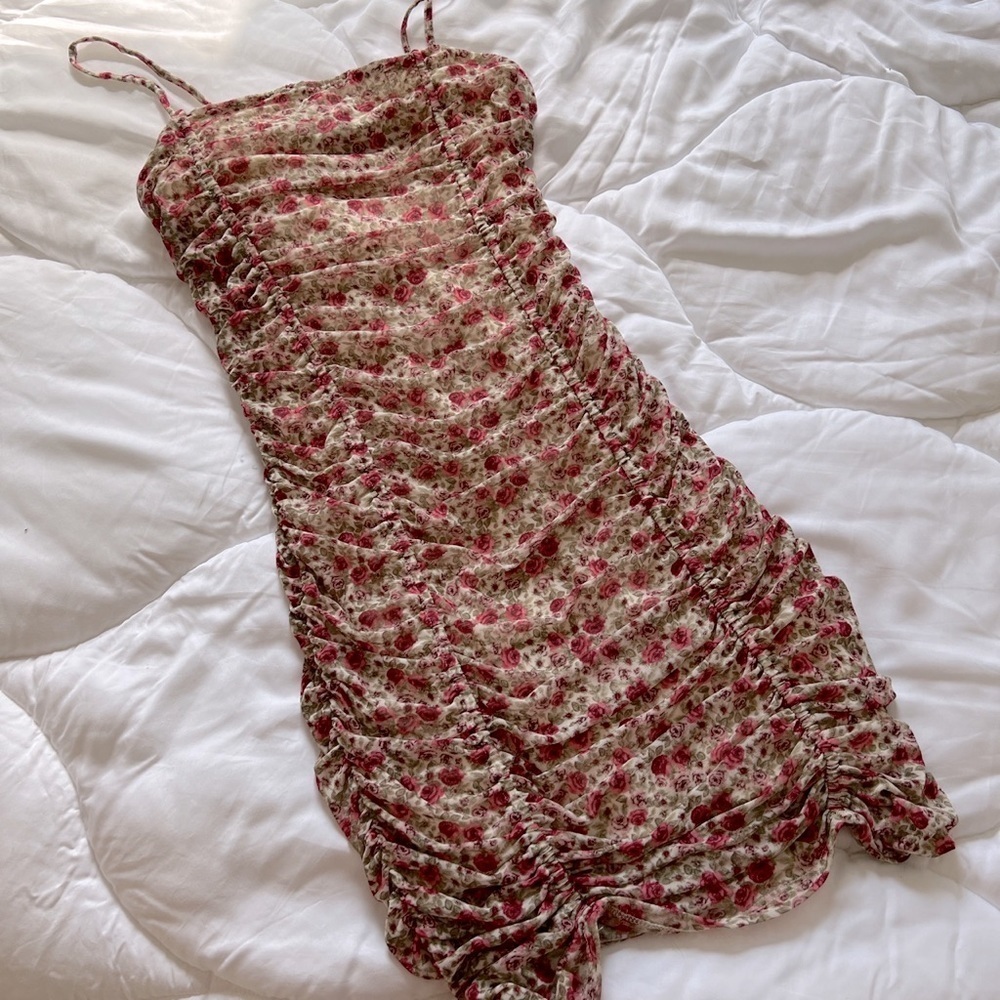 Urban Outfitters Ruched Floral Mini Bodycon Dress
